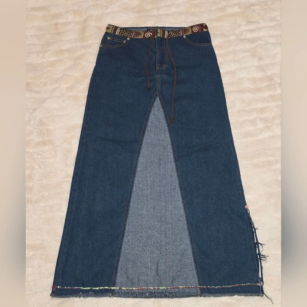 Vintage Women's Blue Hippie Denim Maxi Skirt - Picture 1 of 6